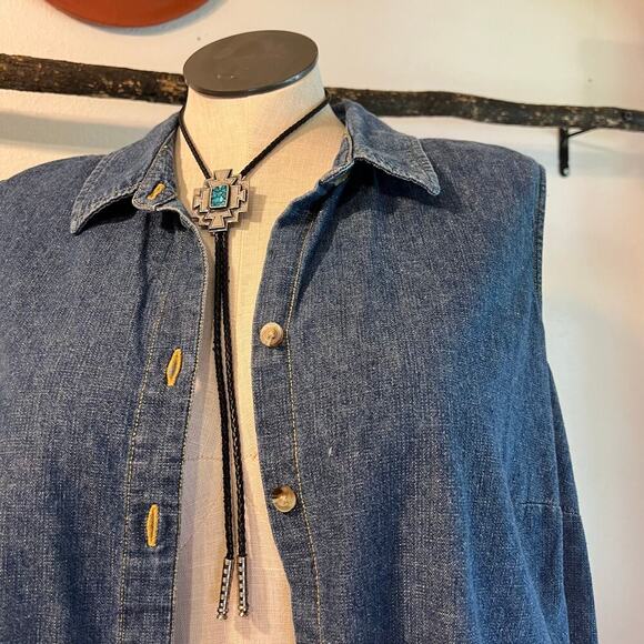 Vintage 90s Cherokee Cotton Denim Button Down Sleeveless Tank Top Shirt Size 22W - Picture 2 of 8